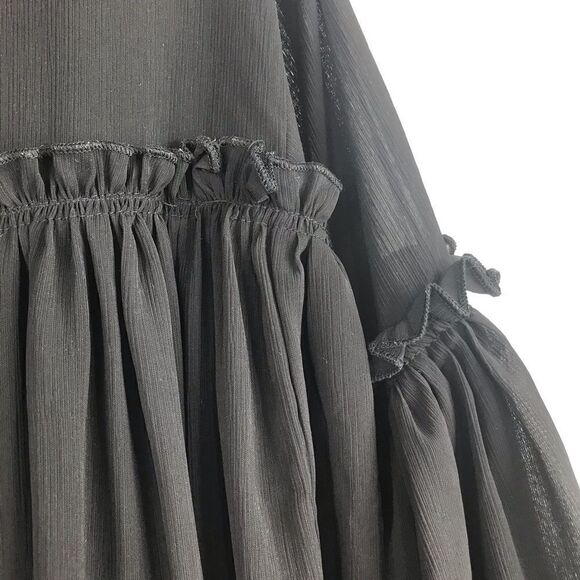 Missguided Semi Sheer Black Poet’s Style Dress with Bell Sleeves and Tie Front - Picture 10 of 15